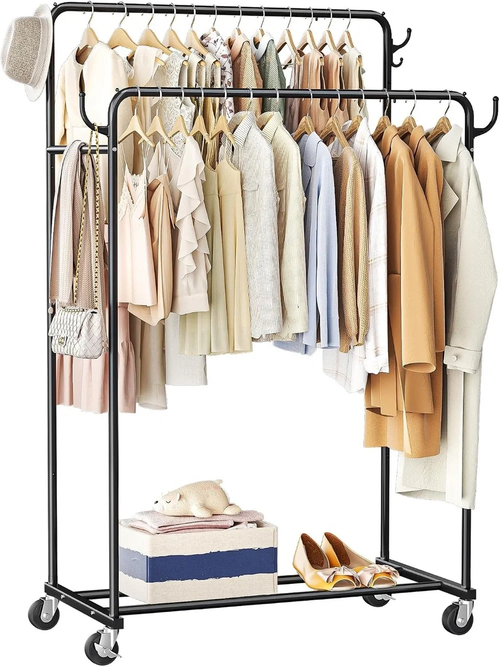 Adjustable Double Garment Rack in Black - Home Storage & Organization